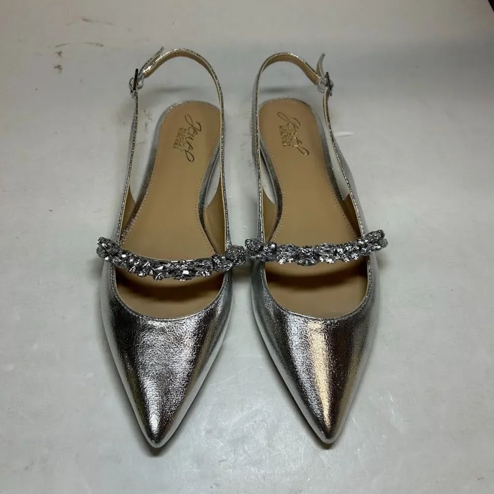 Jewel Badgley Mischka Womens 7.5 M Silver Bambi Slingback Flats NIB QY0